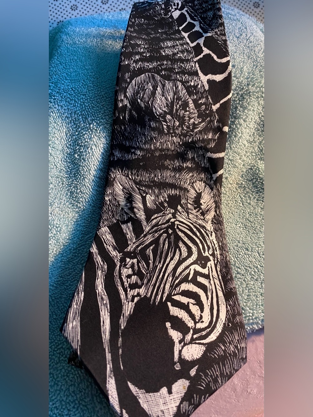 Men’s Silk Tie World Wildlife Fund Serengeti Zebra, Elephant, Rino, Giraffe